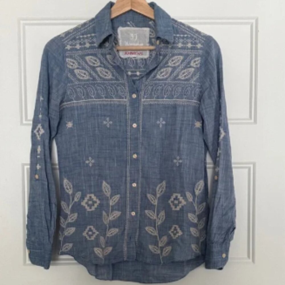 Johnny Was Denim Blue Embroidered Shirt